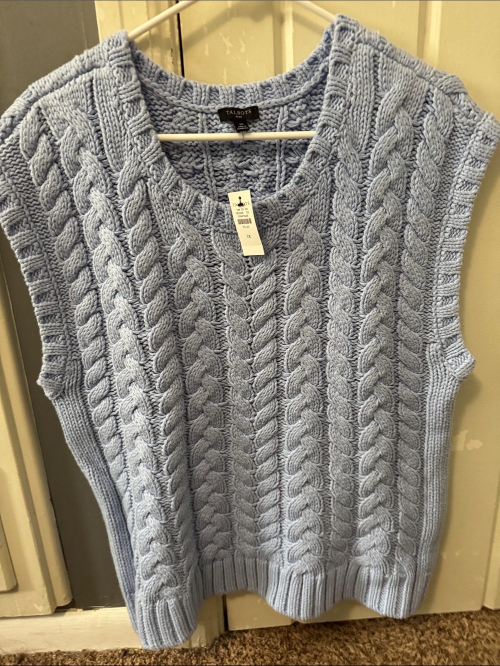 Talbots Light Blue Cable Knit Scoop Collar Sweater Vest